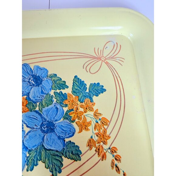 MCM 50s Floral Metal Serving Tray Decorative VTG Rustic Farmhouse Farmers Market - Picture 12 of 12
